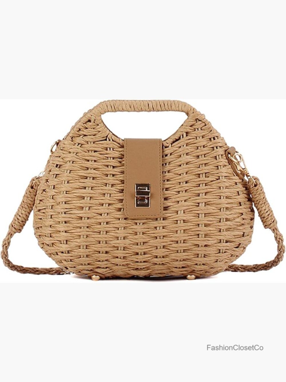 Straw Crossbody Bag Boho Summer Beach Basket Purse Woven Wicker Shoulder Handbag - Picture 1 of 6